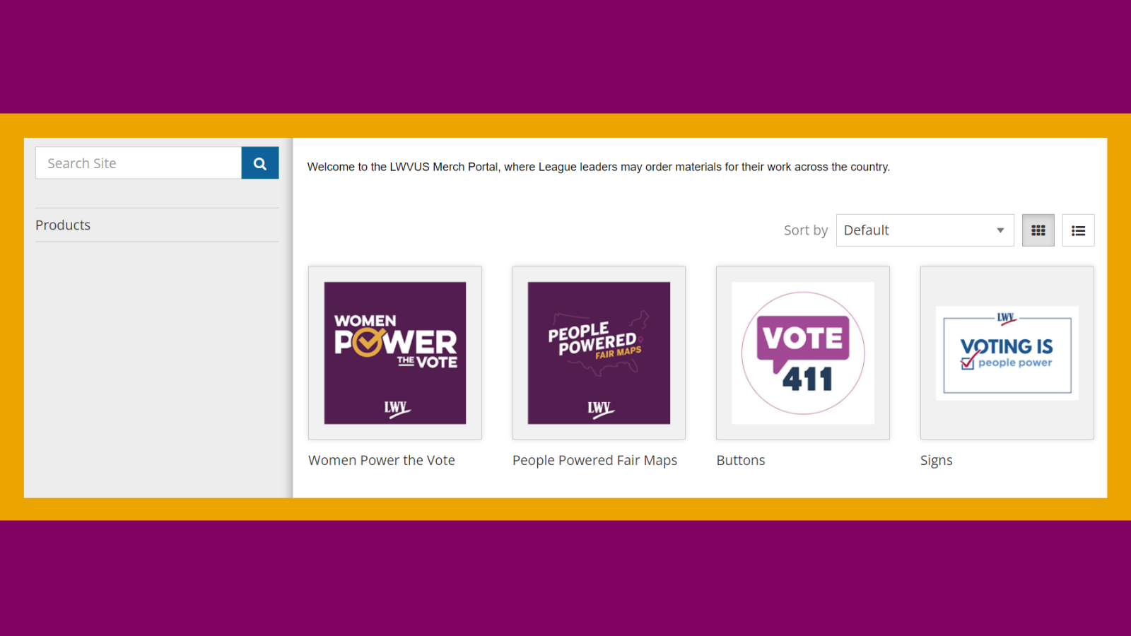 Screenshot of LWVUS Merch Portal